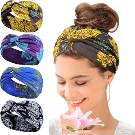 Bredt pandebånd til kvinder, blødt hovedbånd til voksne kvinder, turbanblomster, bomuldspandebånd, hverdagsyoga, sport, fitness