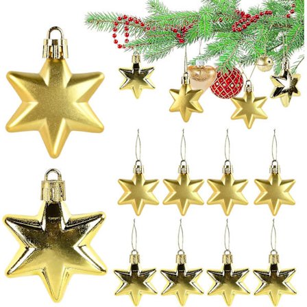 12 kpl Kultaisia joulukuusen koristeita, muovisia joulupalloja, tähti joulukoristeita joulukuusen riipuksia nauhoilla, kultainen joulu B