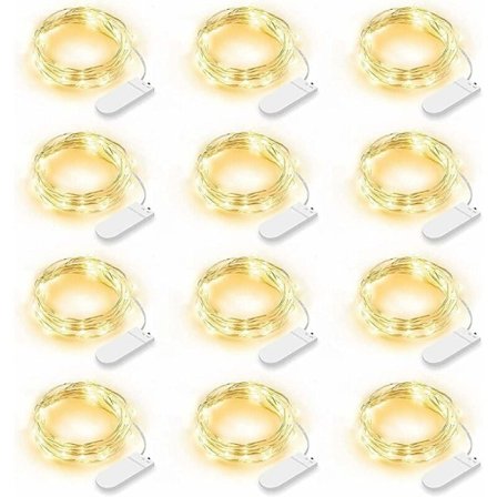 12-pakning LED-lysstreng, 2 m 20 LED-lys, batteridrevet, IP65 vanntett, varmhvit, for soverom, jul, bryllup, hagedekorasjon