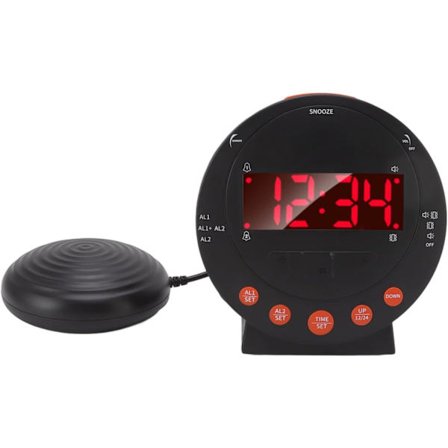 113 decibel vibrationsvækkeur med rødt blinkende lys, velegnet til dybe sove og ældre med nedsat hørelse