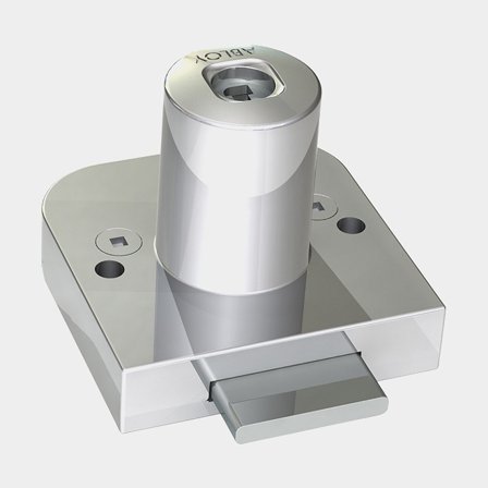 Abloy skåplås OF220C för inbyggnad i kromad metall med rak regelkolv, inkluderar två nycklar för säker möbelförvaring