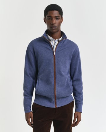GANT Herren Sacker Rib Strickjacke mit Reißverschluss (M) Blau