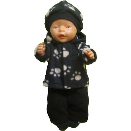 Svartmönstrad fleecedress till Baby Born, dockkläder.