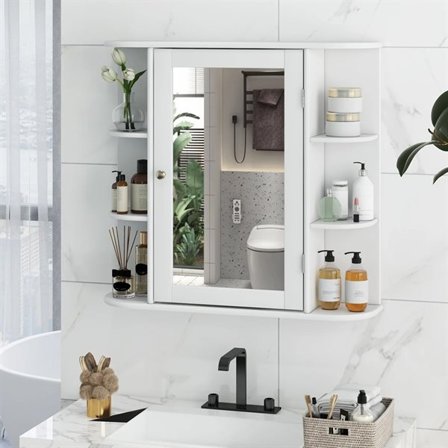 Væghængt spejlskab med hylder - Hvid