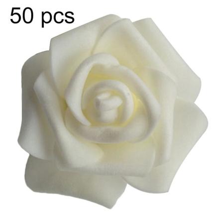 25/50/100 stk. Kunstige Pe Skum Rose Blomsterhoved Diy Bryllup Hjem Rum Dekoration Milk White 50pcs