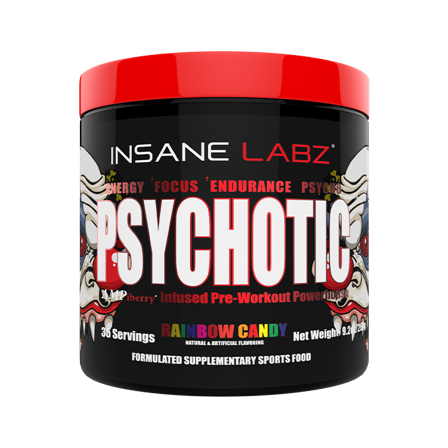 Komplett PWO Insane Labz Psykotisk Pre-Workout 35 portioner , Rainbow Candy - Bodyman.dk