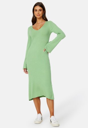 BUBBLEROOM Naja v-neck dress Green Klær