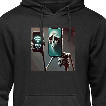 Hoodie Italiensk Brainrot WiFi-motiv - Skelett med mobil och svag signal