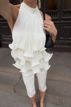 NA-KD Halterneck Flounce Top - Halterneck top - OffHvid - XL (EU 46)