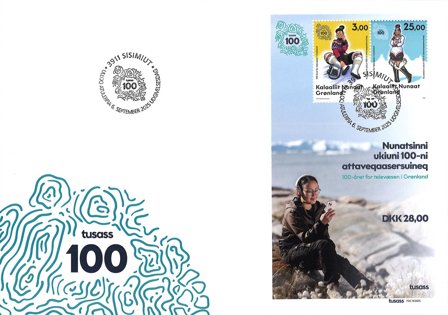 Grønland - Televæsen 100 år - Førstedagskuvert med miniark