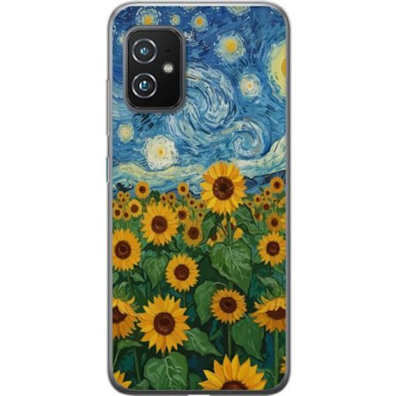 Kompatibel Mobilcover til Asus Asus Zenfone 8 Solsikkefelt under en stjerneklar himmel - Maleri inspireret af Van Gogh
