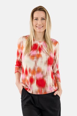 SIGNATURE - 3/4 Ærmet T-shirt - Rød Mix - Rund Hals