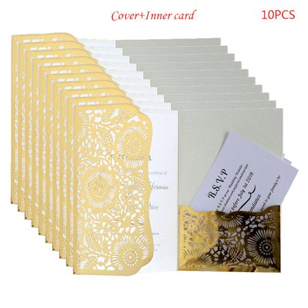 10kpl/ set Laser Cut Luxury ontot hääkutsut kortti Tyylikäs print Pe