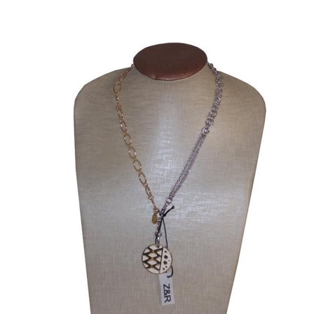 Z&R Design - Boho Halsband i Silver & Guld Färg - Emaljerad Platta med Swarovski Kristaller