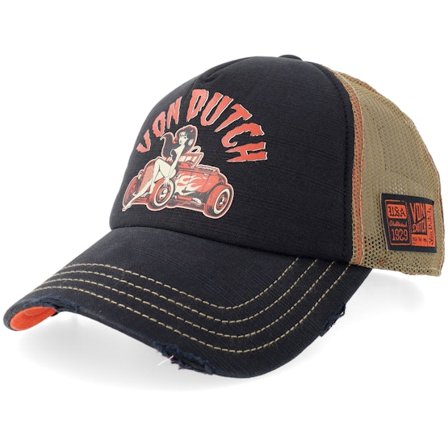 Von Dutch - Černá trucker Kšiltovka - Crew Screen Retro Black/Orange Trucker @ Hatstore