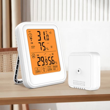 Lämpömittari-hygrometrit ulkoantureilla, taustavalo ja suuri LCD-näyttö