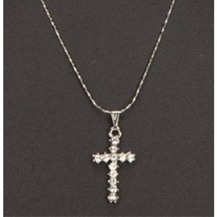 Vackert Silver Halsband - Kors fyllt med Vita Rhinestones/Strass