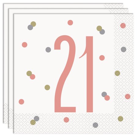 21 Års Servietter Hvide & Pink