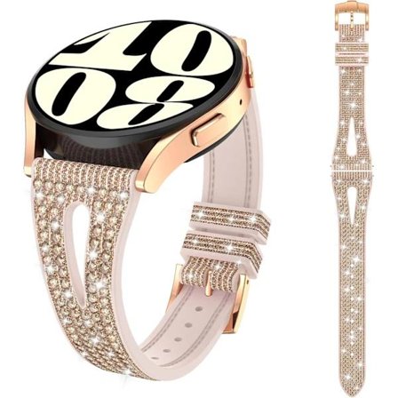 Glitter Silikonarmband för Samsung Galaxy Watch 20 mm, Justerbart Armband med Glittrande Band för Kvinnor Roséguld