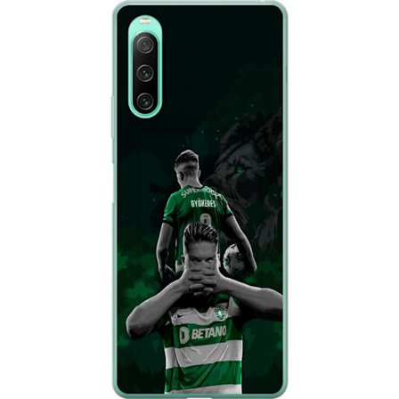 Yhteensopiva Puhelinkuori Sony Xperia 10 IV Neonmotiivi, jossa teksti "Gaming is in my DNA" sinisenä ja punaisena tiiliseinällä, jossa loistava DNA-sp