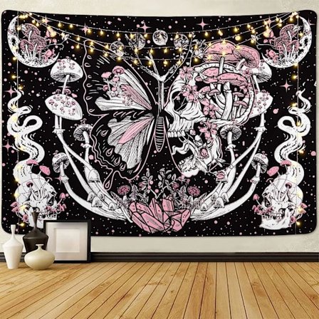 Dödskalletapet Hippie Svampar Tapestries Estetisk Mal Tapet