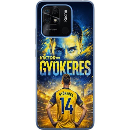 Kompatibelt Mobildeksel til Xiaomi Xiaomi Redmi 10C Viktor Gyökeres fotballplakat i gult og blått med dramatisk stadionbakgrunn, sportillustrasjon f