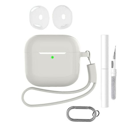 Lämplig för AirPods 4 hörlurar silikonskyddsfodral set med anti-förlorad nyckelring, rem, öronproppar, rengöringspenna (transparent)