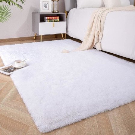 IG En Trevlig Natt Shaggy Fluffy Faux Fur Area Matta, Mjuk, Lyxig Vit 1.3 x 2 Fot
