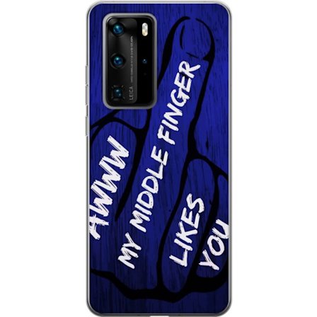 Kompatibelt Mobildeksel til Huawei P40 Pro Mørk typografisk illustrasjon med hjerteform og budskap om vennskap mot dyp blå tretekstur