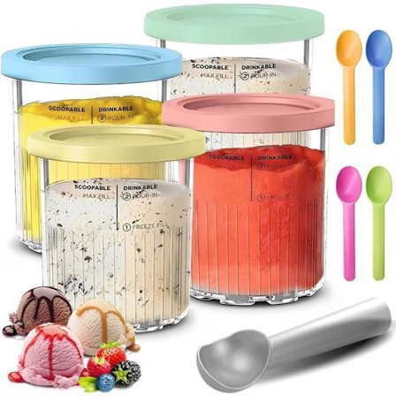 4 kpl jäätelöastioita Ninja Creamille, jäätelöpurkki silikonikansilla, yhteensopiva NC501/NC500 -sarjan kanssa