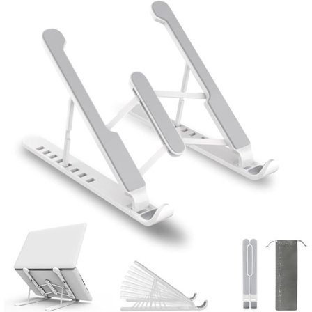 Hvid bærbar computer stand, 8 niveauer justerbar bærbar computer stand, skridsikker plast silikone aluminiumslegering bærbar computer stand, 