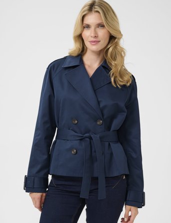 Cream Crrea Crop Trenchcoat - Navy - 46