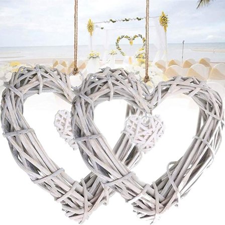 2-delt hængende pilekrans, DIY pilehjerte, pilehjertekrans, pilekranshåndværk, egnet til bryllup, fødselsdagsfest, vægdekoration
