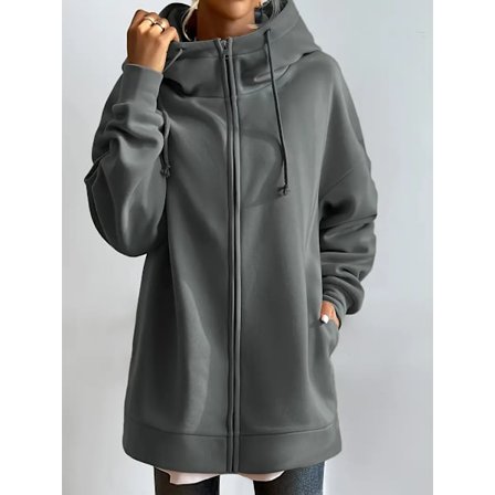 Yksivärinen rento urheilullinen vetoketjullinen huppari, pitkähihainen kiristysnyörillinen huppari, naisten urheilulliset collegepaidat