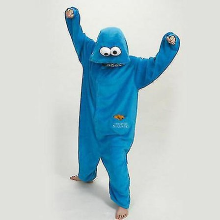 Voksen Sesame Street Cookie Monster Kostyme Pyjamas Antrekk._y