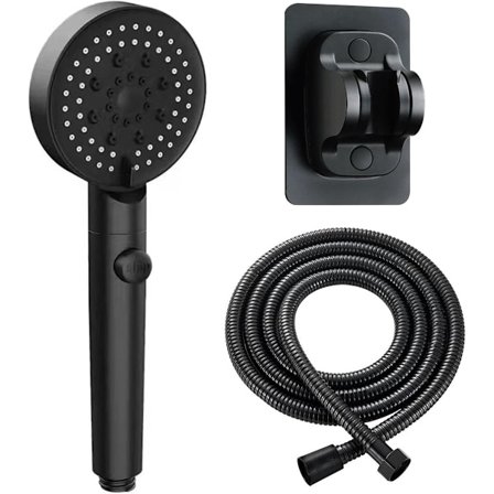 Duschhuvud, regndusch, duschhuvud med slang, 6 spraylägen, duschhuvud, vattenbesparande, duschspray med slang 1,5 m och hållare utan borrning