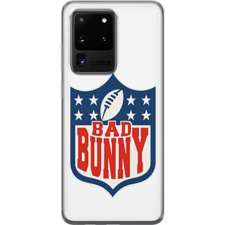 Kompatibelt Mobildeksel til Samsung Galaxy S20 Ultra Bad Bunny rød grafisk plakat med portrett og typografi i latinamerikansk popdesign