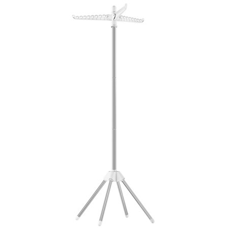 Tørrestativ, tørrestativ med 3 roterbare arme, 151,5 cm højt, hvidt og sølvfarvet