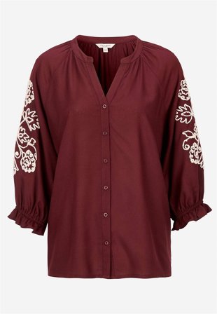 Cellbes of Sweden - Bluse med broderi i vinrød/lys beige for damer i størrelse 50/52