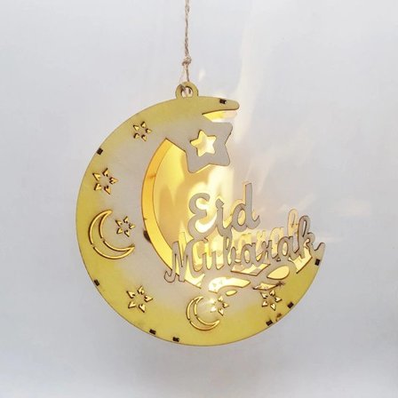 Eid Mubarak Månlampa Hängande Lykta Hänge Trä G G