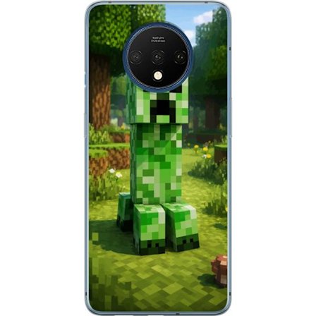 Kompatibelt Mobilskal till OnePlus OnePlus 7T Block-baserad Creeper-figur i en grön pixell värld, ikonisk spelillustration för barnrum, gamers och