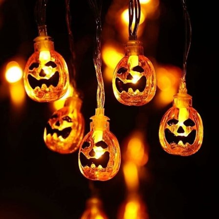 Halloween-koriste, paristokäyttöinen oranssi kurpitsaköynnös 2,9 m 20 LED ulkojouluvalot Halloween-koristeluun