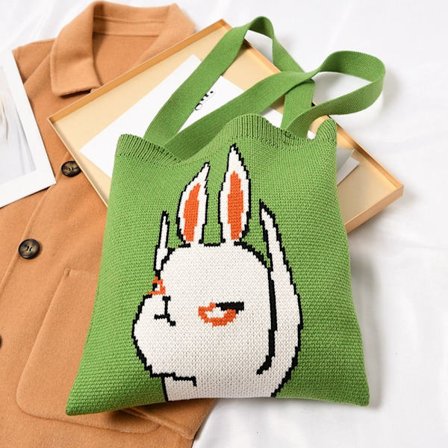 Knit Handbag Kangaskassi VIHREÄ