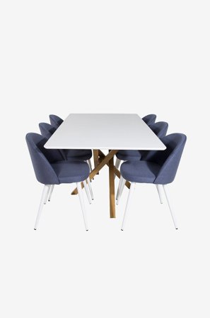 Venture Home - Matgrupp Piazza med 6 stolar Velvet - Vit - Matgrupp 6 personer - Från Homeroom