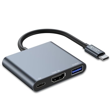 Tech-Protet 3in1 USB-C Hub USB-A / HDMI / USB-C Harmaa‘-PO-