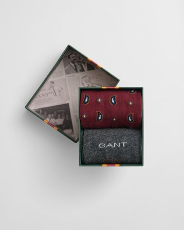 GANT Herren 2er-Pack Paisley Socken mit Muster in Geschenkbox (40-42) Rot