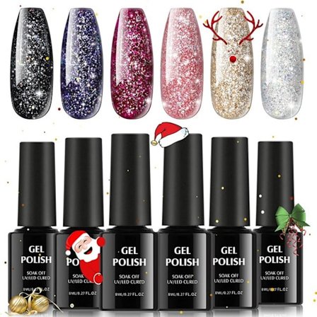UV Nail Polish, UV Gel Nail Gel Set 6 x 10ml Color Change Gel Stars Glitter