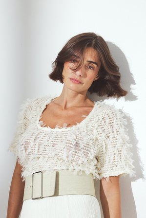 NA-KD T-Shirt mit Fransen - Oberteile - Beige - L