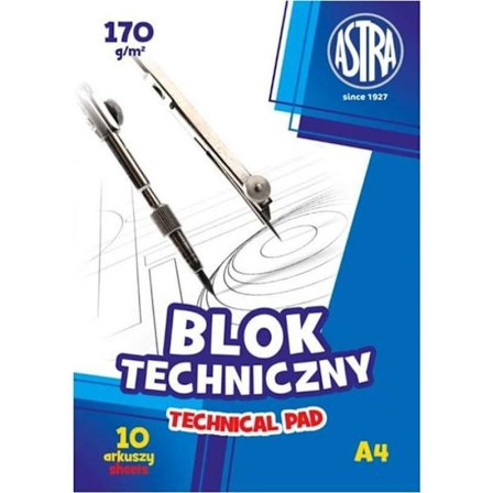 Blocknot - blädderblock Astra A4 teknik 10k vit 170g 10st.