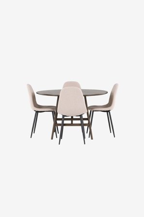 Venture Home - Ruokailuryhmä Kaseindon ja tuolit Polar, 4 kpl - Ruskea - Ruokailuryhmä 4 hengelle - - Homeroom